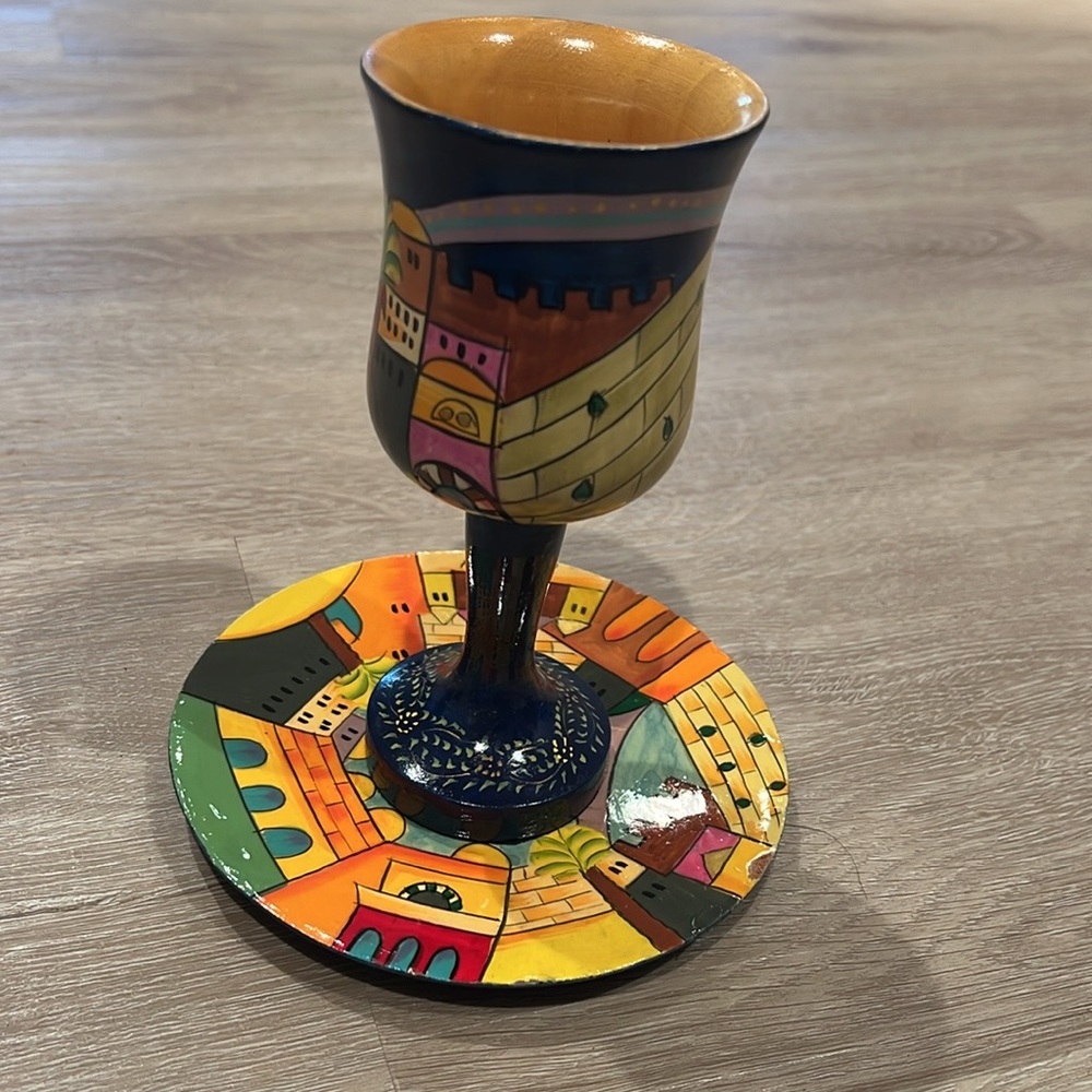 Yair Emanuel Wooden Kiddish Cup and Plate